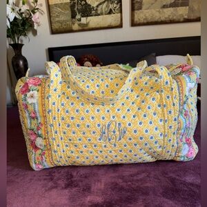 Vera Bradley Yellow Quilted Travel Bag with Floral Trim